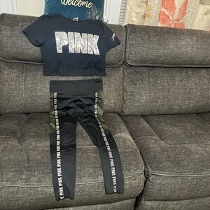 PINK Victoria's Secret Kids Black and Olive Leggings Set